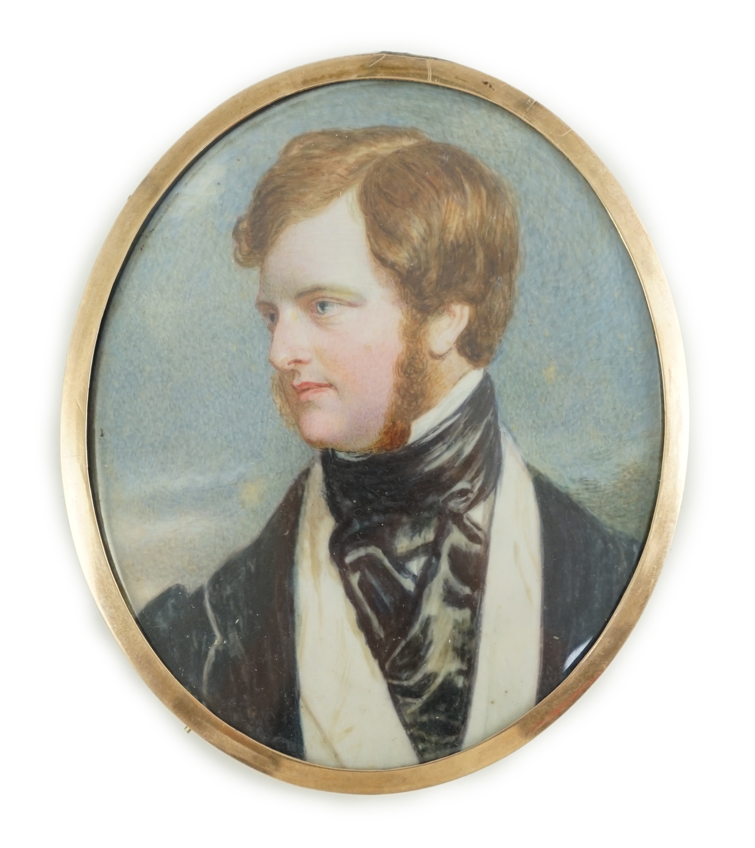Attributed to Miss J. Ziegler (fl.1844-1863), Portrait miniature of a red haired gentleman, watercolour on ivory, 7.8 x 6.6cm. CITES submission reference 7V9G24S6